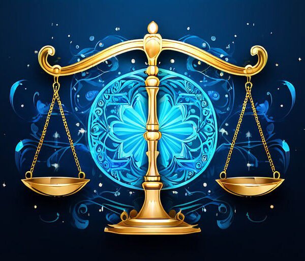 Backdrop of sacred zodiac Libra symbols