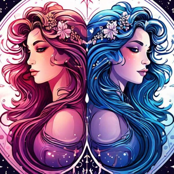 Gemini zodiac sign illustration with celestial and astrological symbols