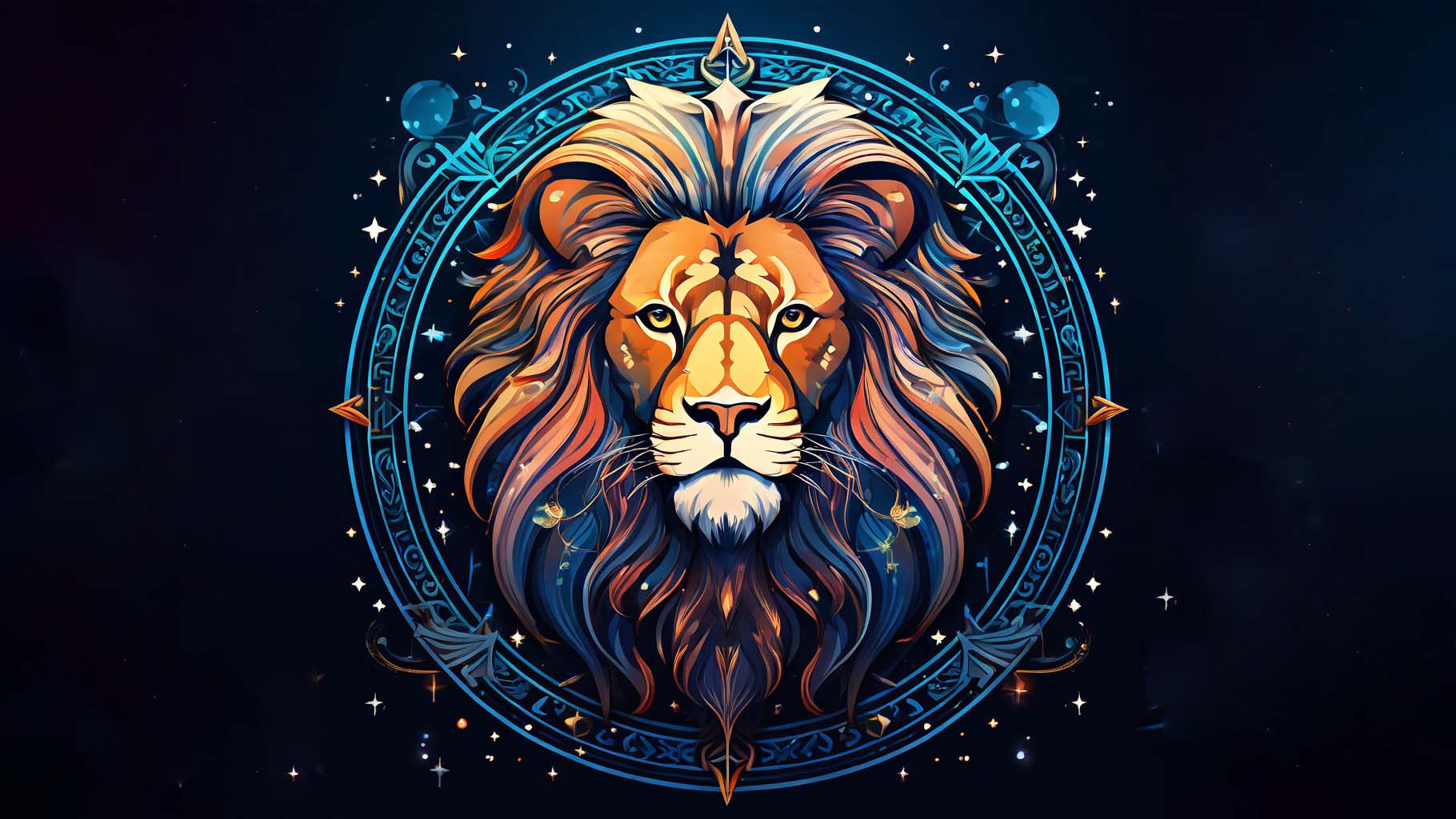 Leo zodiac sign illustration, horoscope symbols, lion personality traits