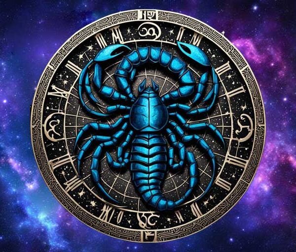 Scorpio zodiac sign illustration, horoscope symbols, personality traits icons