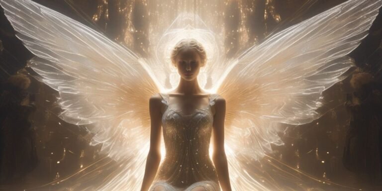 angelic figure surrounded by light and numbers