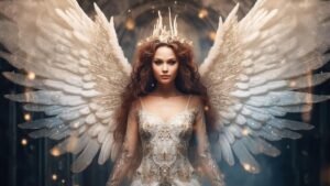 angelic figures in celestial setting with spiritual symbols