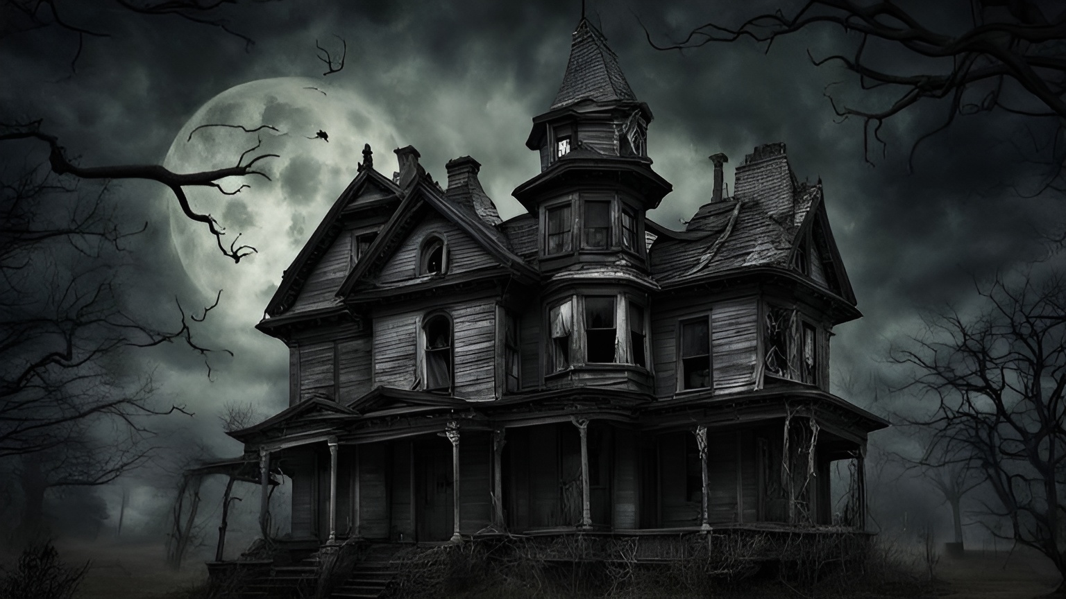 haunted house with full moon