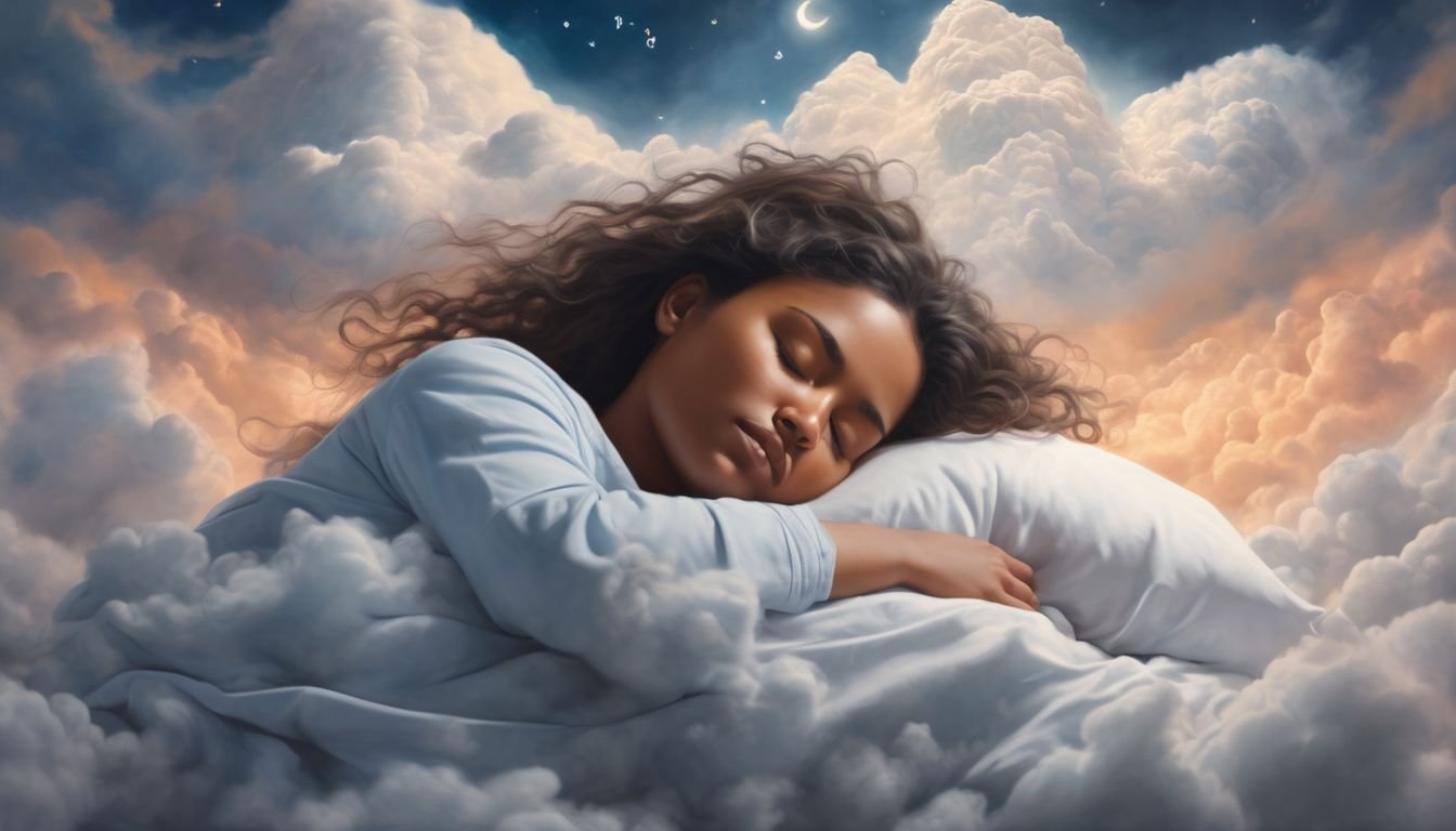 person sleeping with dream clouds showing spiritual symbols and names