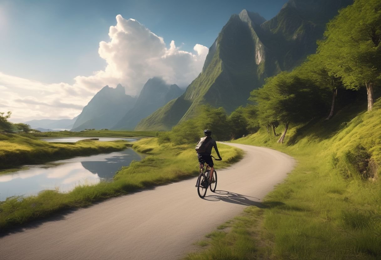 person riding bicycle on scenic path