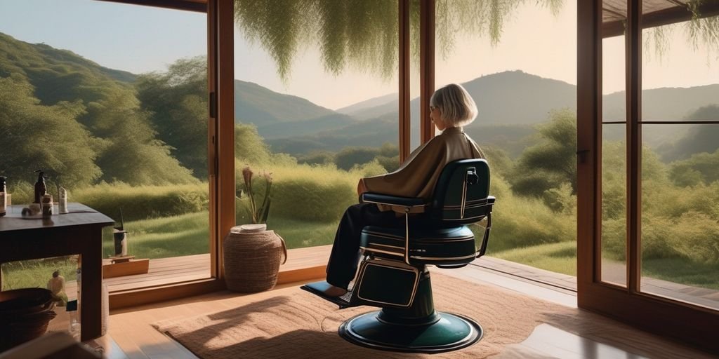 person cutting hair in a serene and peaceful setting