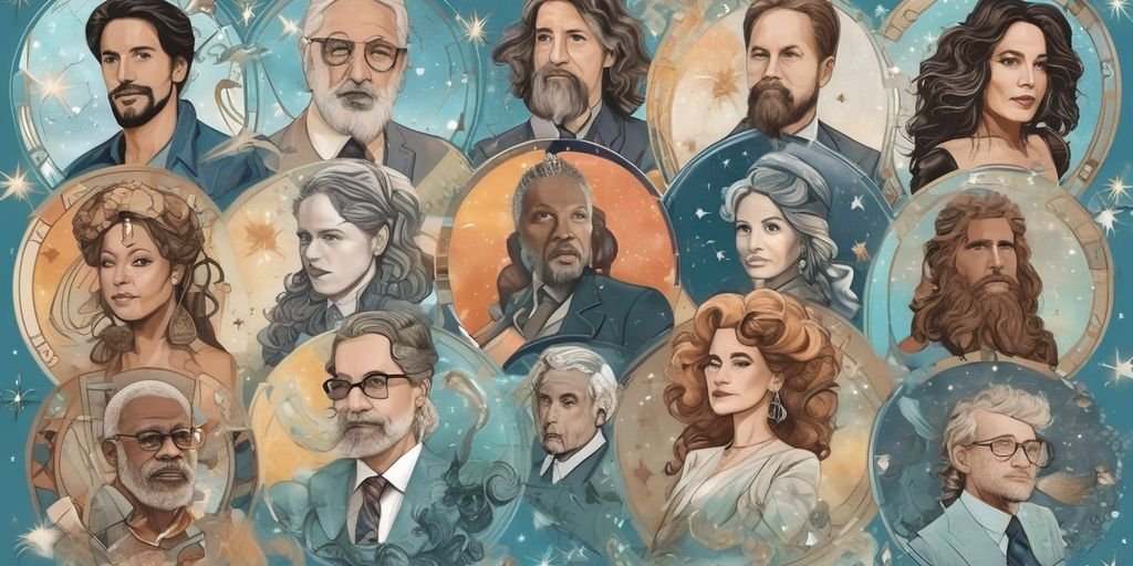 Aquarius zodiac sign illustration with famous personalities born on January 28