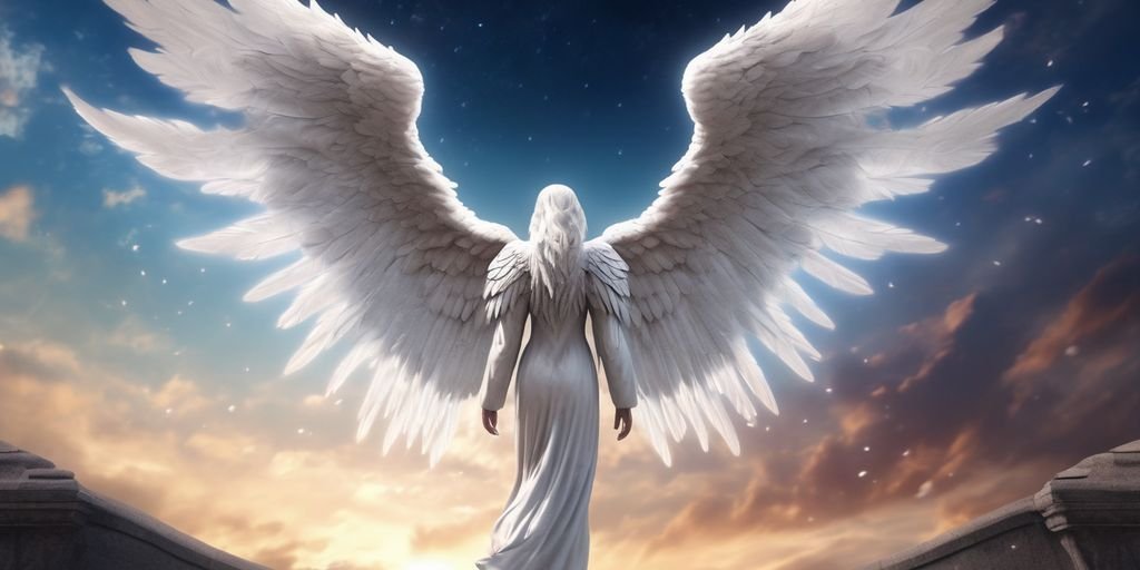 angel wings with celestial background and path leading to destiny