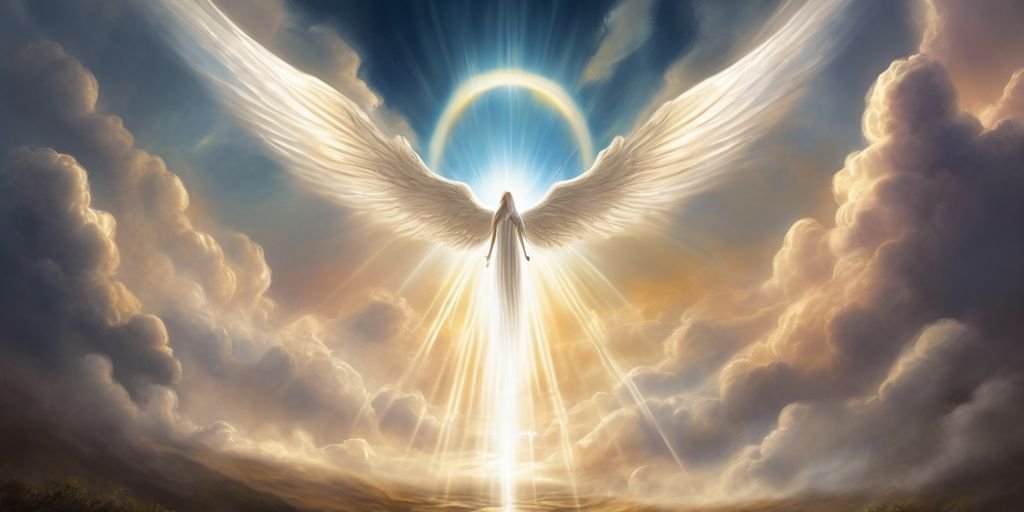 spiritual dream interpretation with symbols like angels, clouds, and light beams