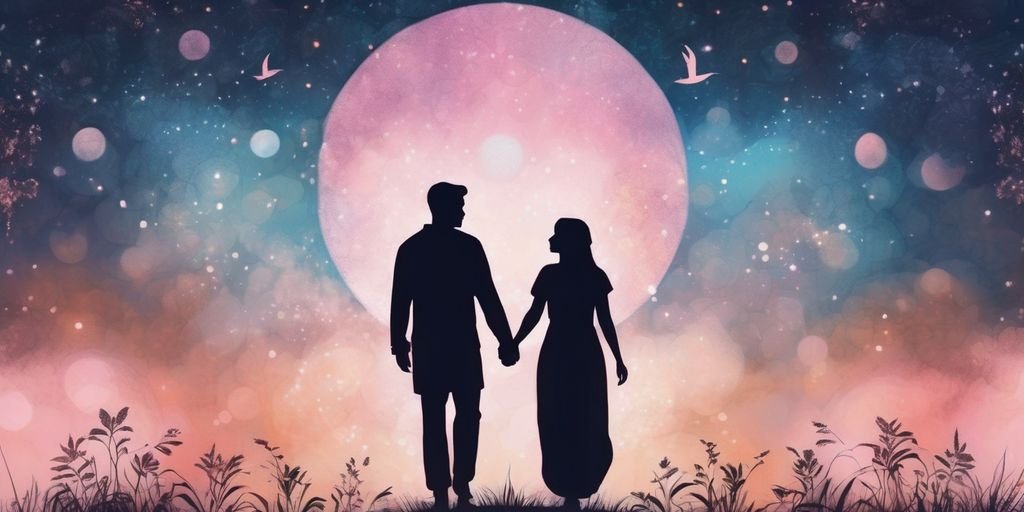 spiritual symbols dreamy ethereal background couple silhouette