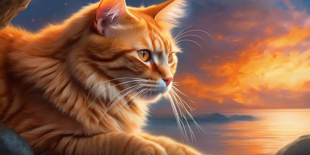 orange cat with a dreamy background, inner voice, mystical, ethereal, introspective