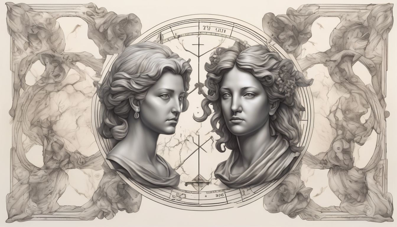 Gemini zodiac sign illustration with influential figures