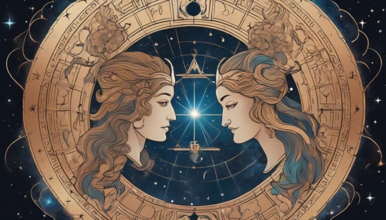 Gemini zodiac sign illustration, celestial and astrological symbols, twins constellation