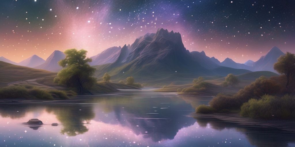 dreamy mystical landscape with water and stars, representing Pisces zodiac sign