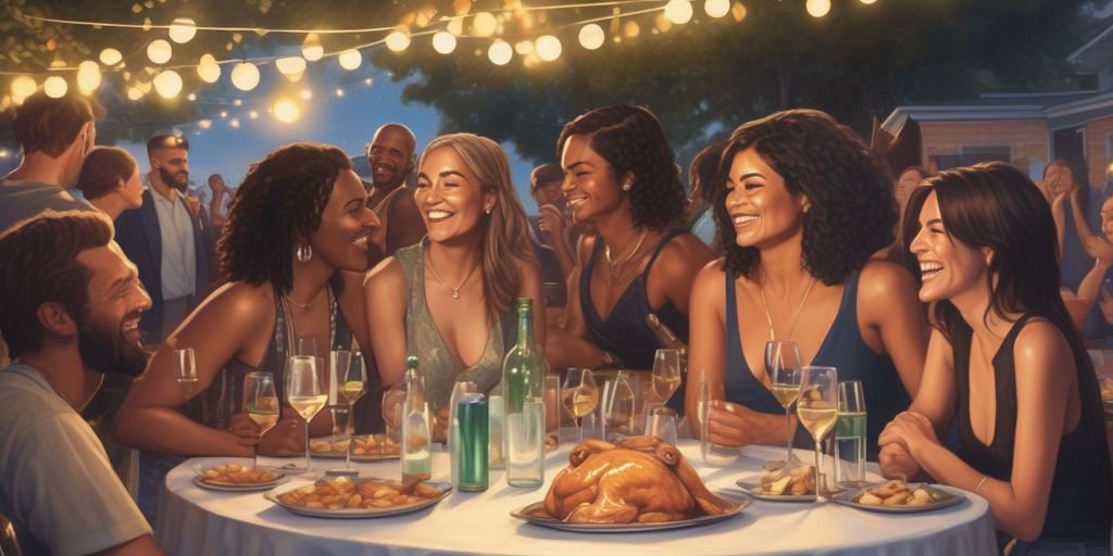 illustration of Libra zodiac sign with people socializing at a party