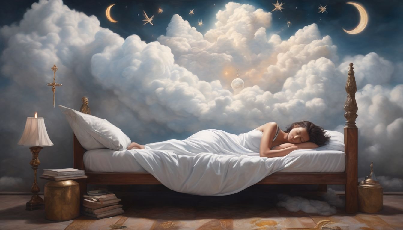 person sleeping with dream clouds showing spiritual symbols and divine messages