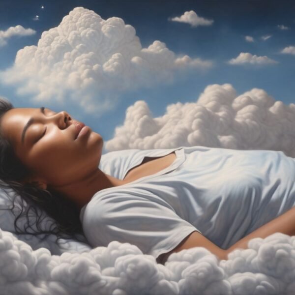 person sleeping with dream clouds and whispered names