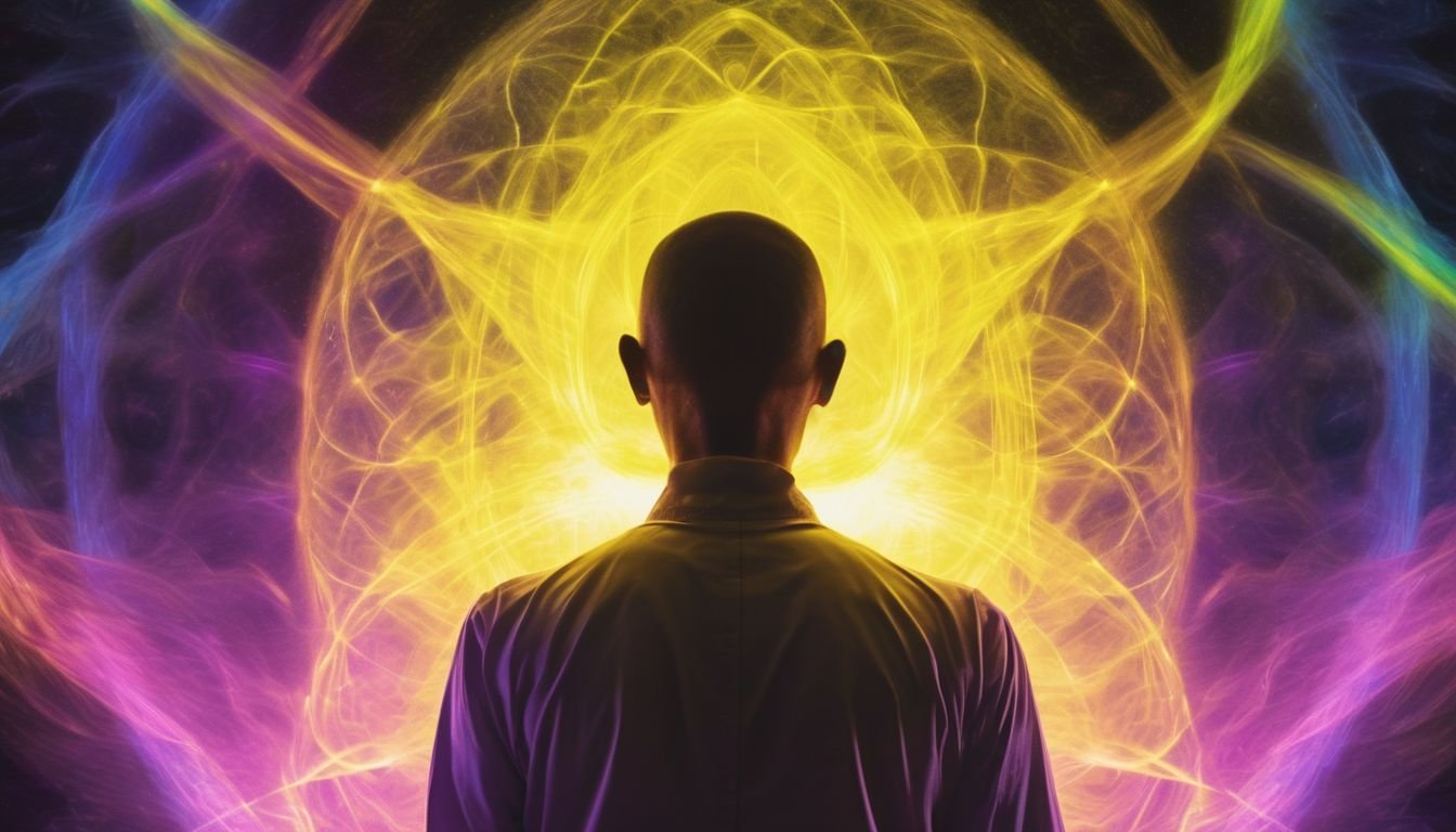 person with a yellow aura surrounded by different colored auras